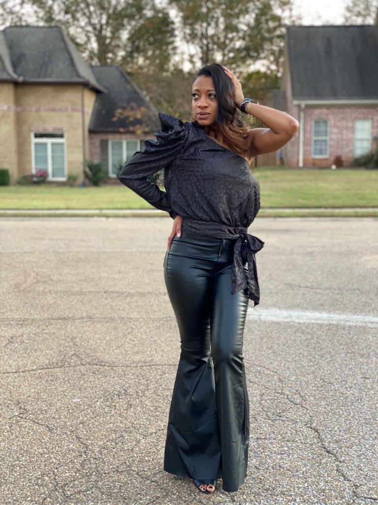 Black Vegan Leather Flare Pants